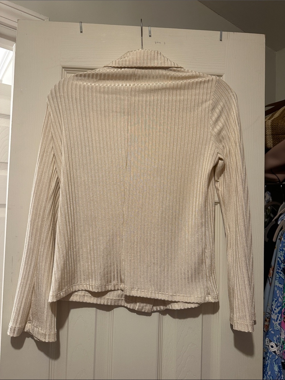 Reformation Cream Ribbed Button-Up Long Sleeve Top - Picture 4 of 4